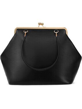 Stylish Large Women's Kiss Lock Handbag - PU Leather Top Handle Tote & Clutch